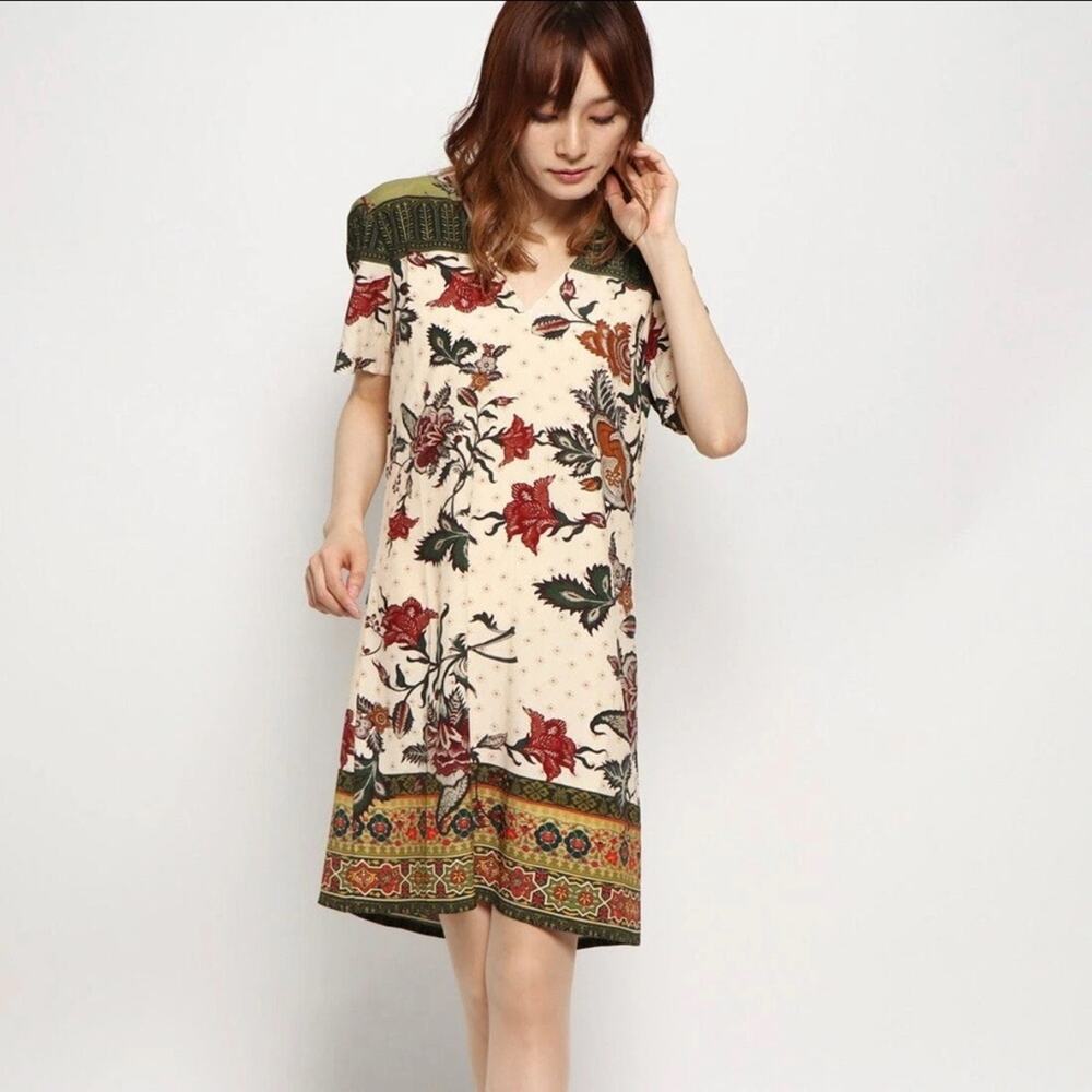 Desigual Womens Floral Printed V-Neck Tunic Dress EU 44 US 12 Boho Artsy